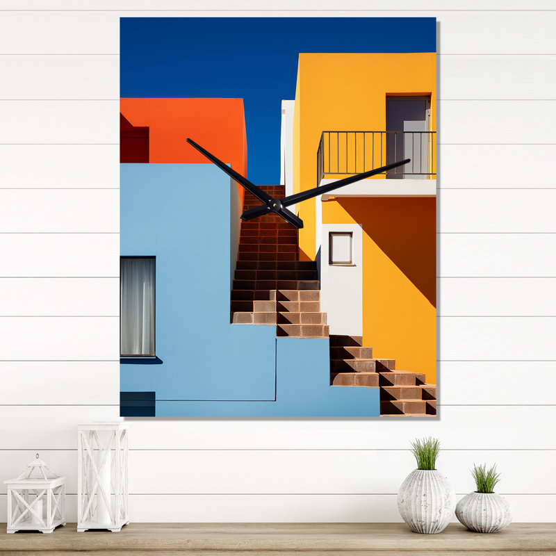 Paysage avec abstractions architecturales II - Très grandes horloges murales, H 32 po x l 16 po x P 1 po