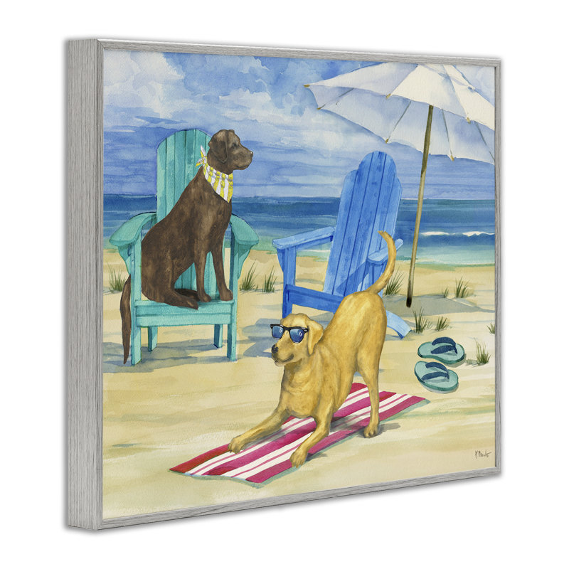 Chiens sur une serviette de plage, estampe numérique encadrée par Paul Brent, Estampe numérique Farmhouse, H 11 po x l 14 po