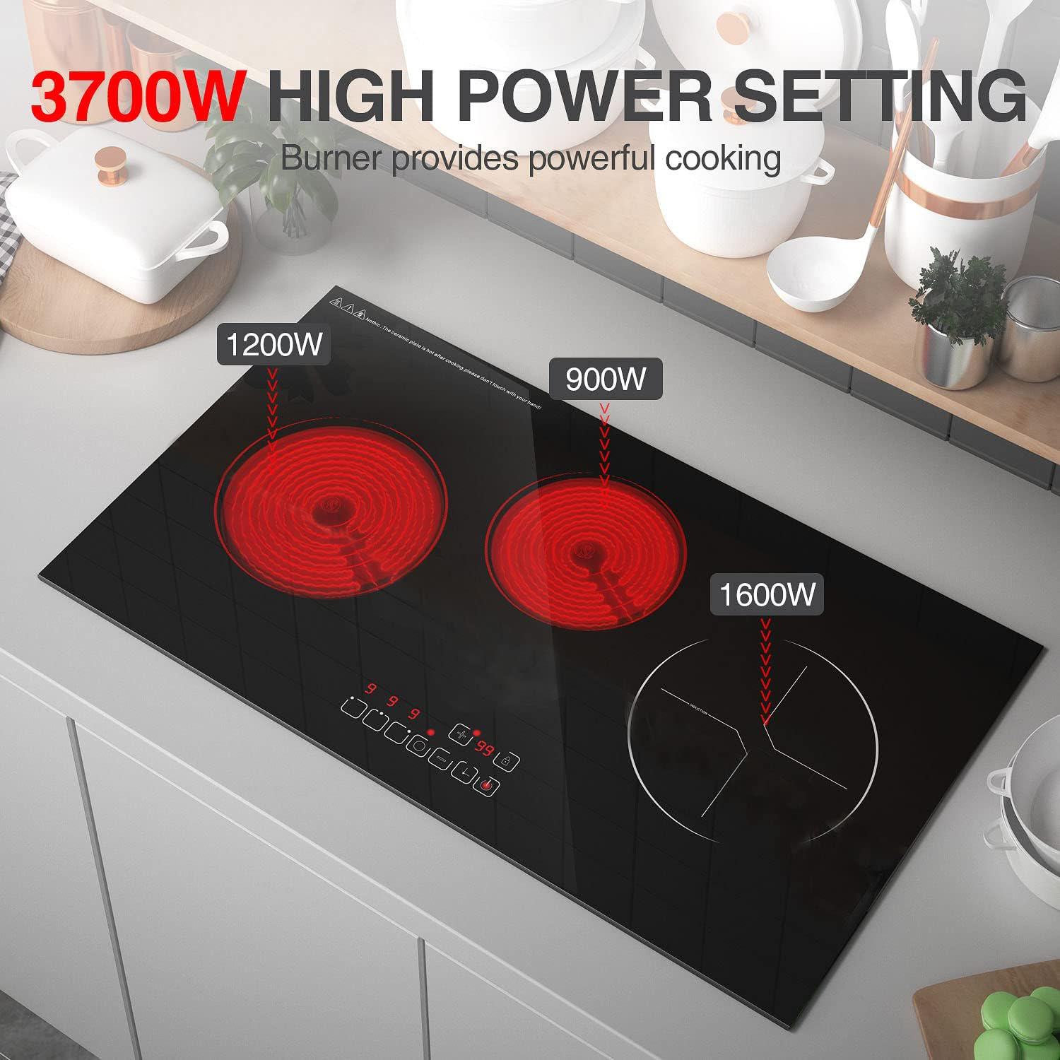DALELEE 110-120V 2100W 2 Burner Electric Cooktop 9 Power Levels with Kids  Lock & Timer