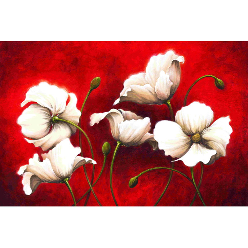 Blanc sur fleurs rouges - reproduction sur toile tendue, H 8 po x l 12 po