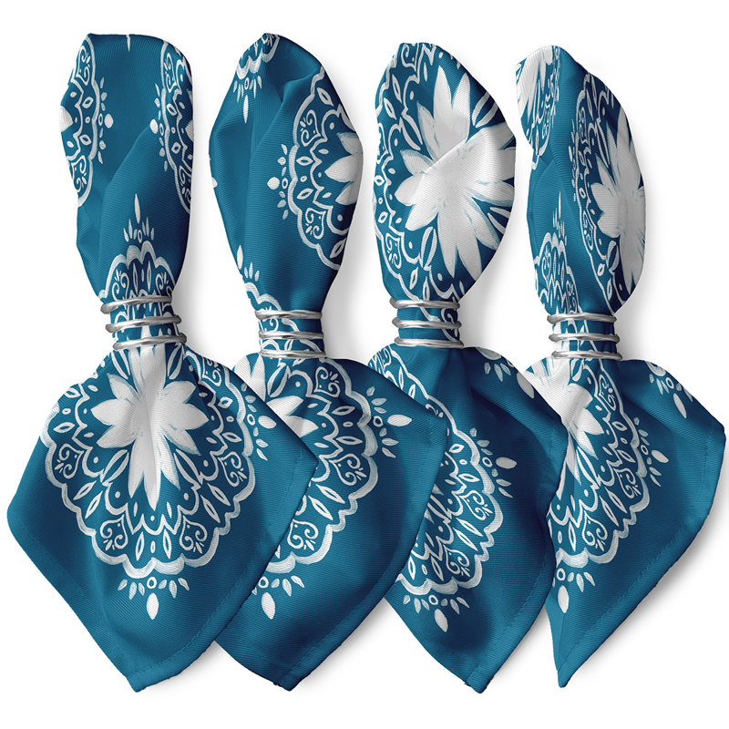 Chisum Polyester Geometric Square Napkin, Blue