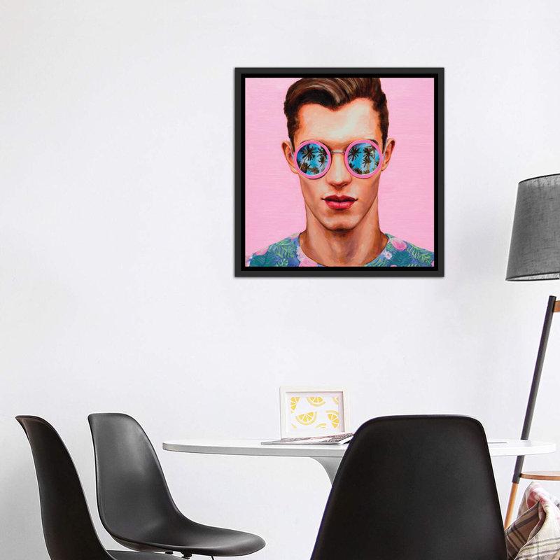 «Rose lunettes de soleil» - imprimé, H 37 po x l 37 po x P 1,5 po, Toile avec cadre noir patiné