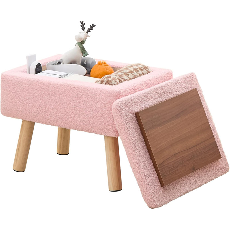 Petit tabouret d'appoint avec repose-pieds en bois, Rose