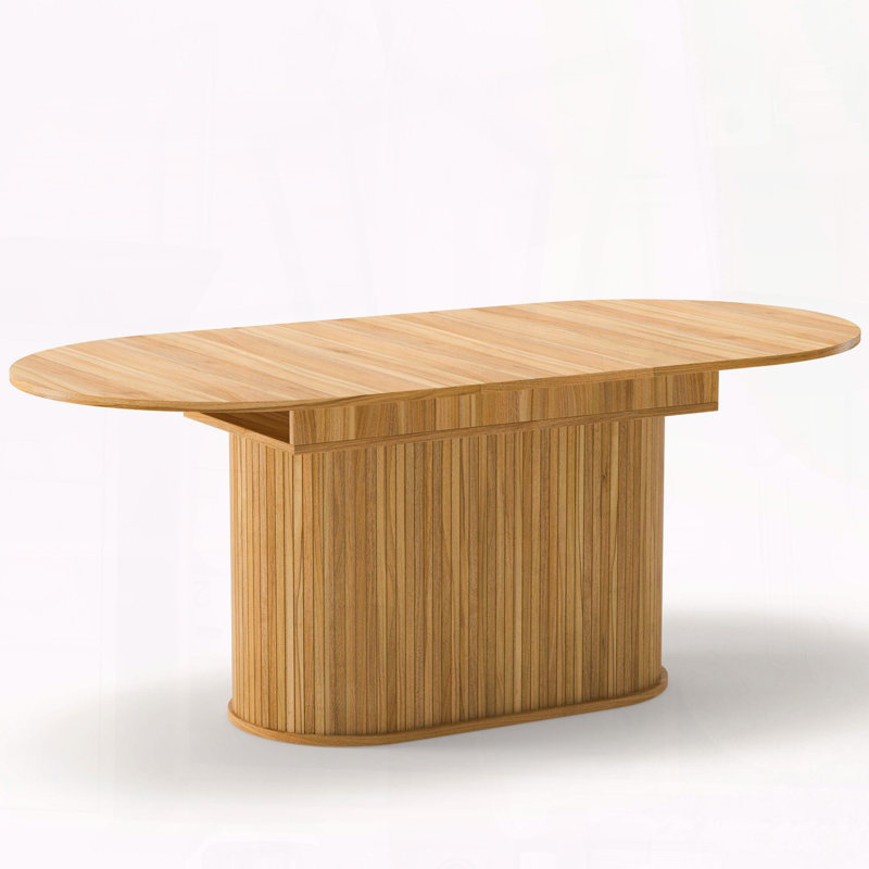 Table extensible en forme d'arc - 55,1 po à 70,9 po avec pieds rayés, finition naturelle, Naturel