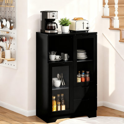 Buffet de rangement de style moderne avec tablettes réglables, tiroir et portes en verre pour la maison et le bureau, salle à manger