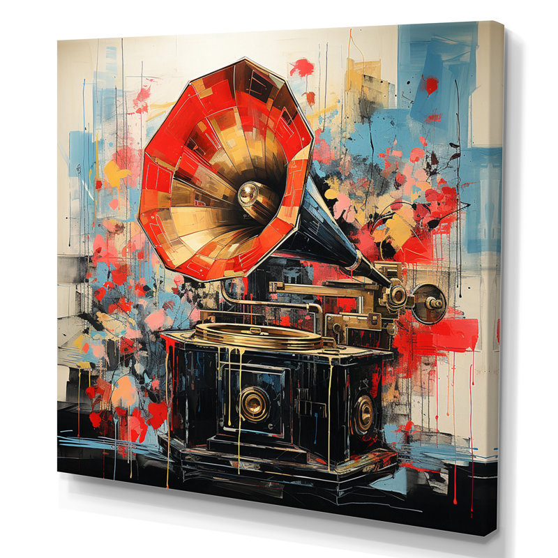 «Red Blue Phonograph Collage», reproduction, Toile tendue, H 16 po x l 16 po x P 1 po