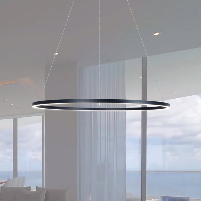 Tania 39" Sleek Black Integrated LED Adjustable Drum Chandelier