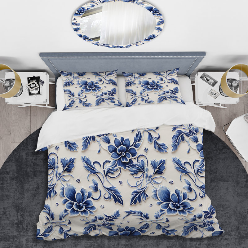 Ensemble de housse de couette à motif victorien Cobalt, Housse de couette simple + 1 taie décorative stan