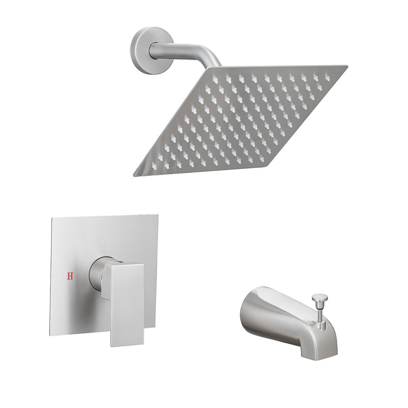 Faucet Modern Shower Faucet, Tub And Shower Trim Kit With Single-Spray Touch-Clean Square Shower Head (Valve Not Included)