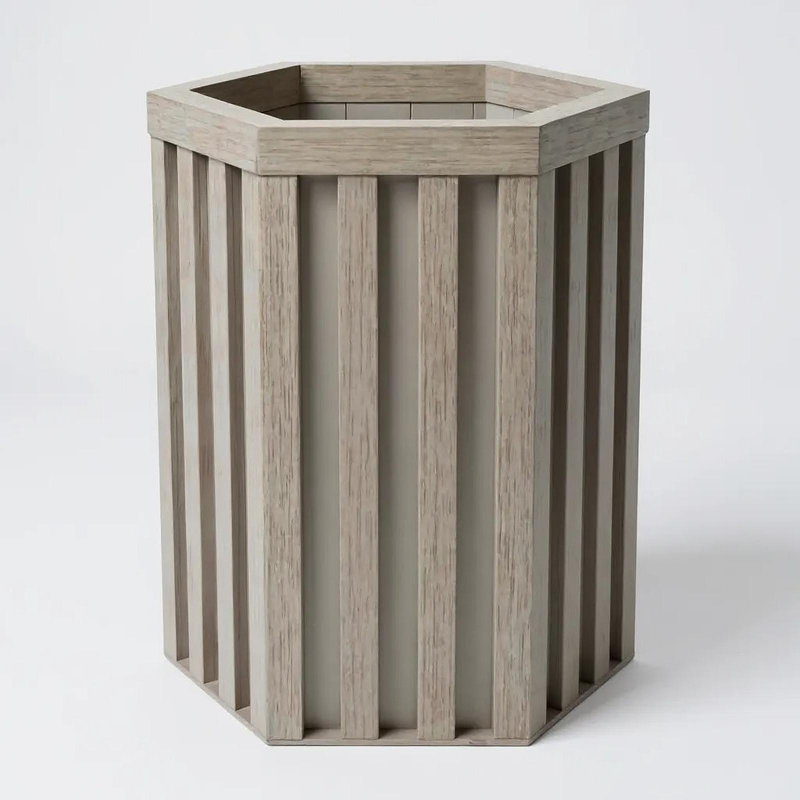 Hexagon Column Planter SM - Grey Brown, Brown Gray, 16.25" H x 10.5" W x 9.13" D