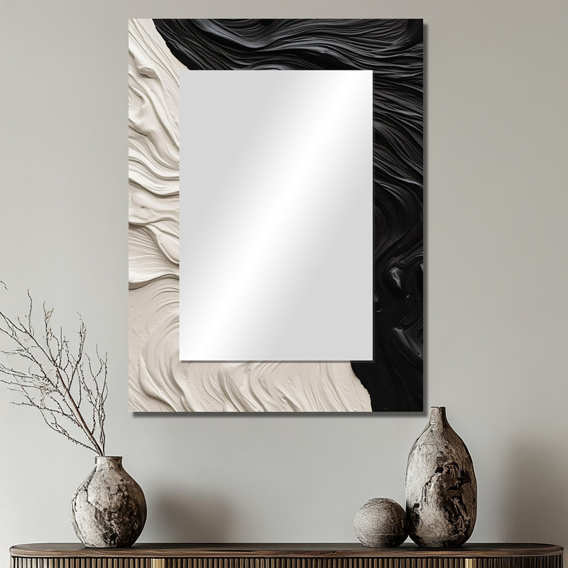 Black White Marbled Dreamscape II - Geometric Decorative Wall Mirror, Modern Mirror, Printed Metal Art, 32" x 24"