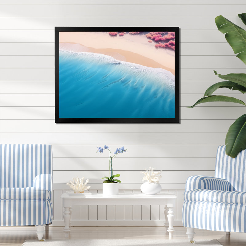 Vagues tropicales vue aérienne II - plage et océan, art mural, Cadre d'angle fermé noir, H 34 po x l 44 po x P 1,5 po