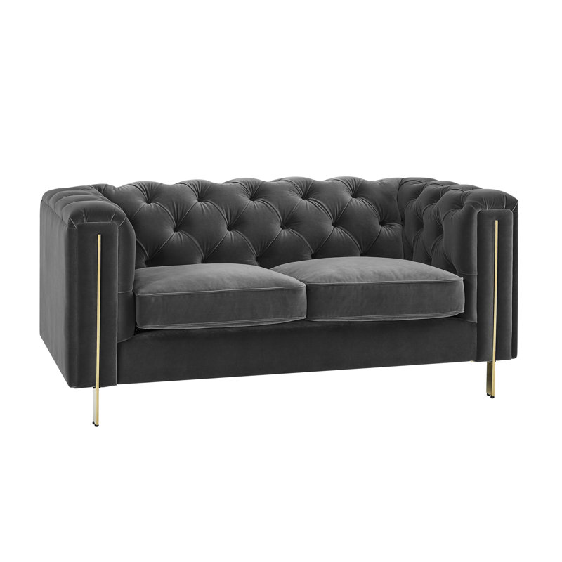 Causeuse en velours à accoudoirs carrés 64,25 po Maximiano, Velours gris