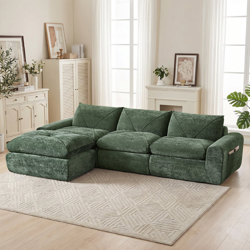 Canapés modulaires Boneless, Chenille verte, H 30 po x l 119 po x P 71 po