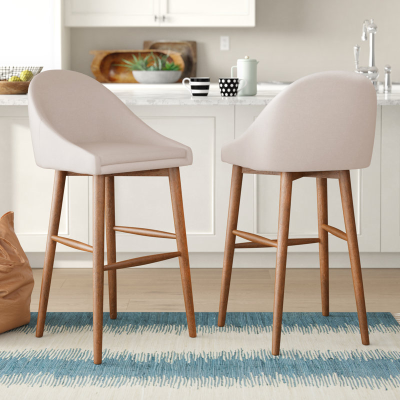 Tabouret de bar et de comptoir Loyd, Tabouret de bar (assise de 29,25 po de hauteur), Noyer, Lin beige