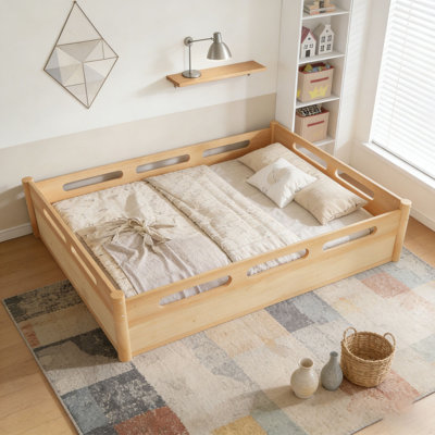 Floor Platform Bed with Full-length Guardrails