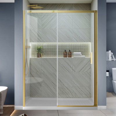 56-60 in. W x 74 in. H Single Sliding Frameless Shower Door in Brushed Gold with Clear SGCC Tempered Glass