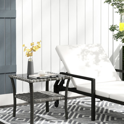 Table basse carrée de patio, verre trempé, gris, rangement, tablette de rangement à cadre en aluminium