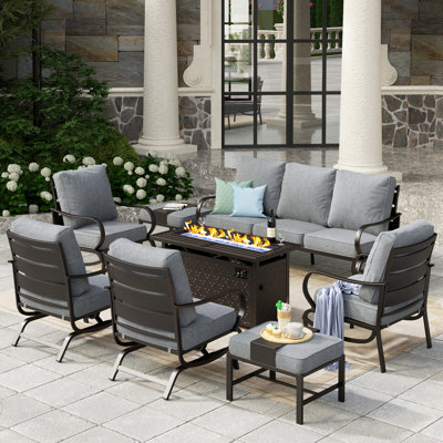 Tapasi 9 - Person Patio Conversation Set with Rocking Lounge Chairs & Optional Firepit Table