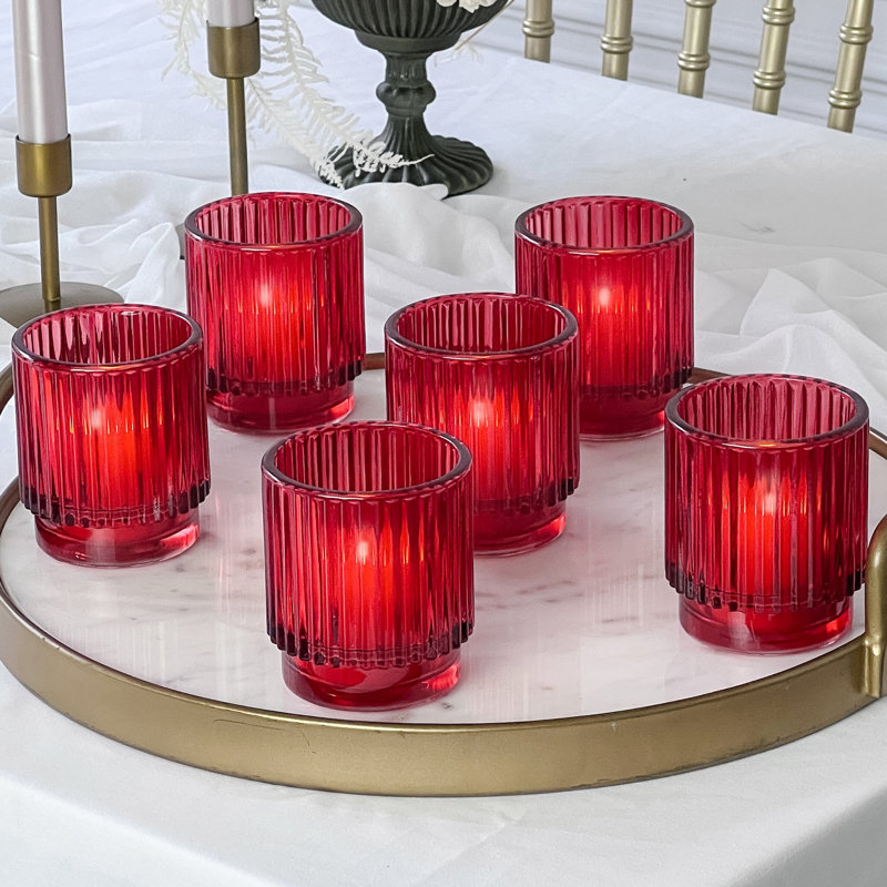 Ensemble de porte-votives de table en verre 6 pièces, Rouge