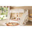 Lit mezzanine double avec tête de lit tapissier et tablettes de rangement, complet avec échelle et glissoire, beige-131105406-131105408