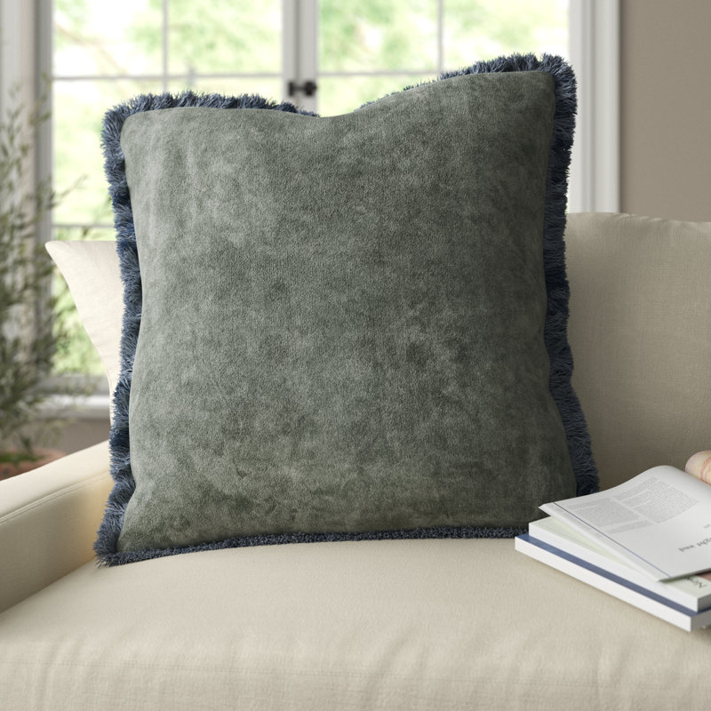 Steph Square Cotton Pillow, 20" x 20", Slate, Down
