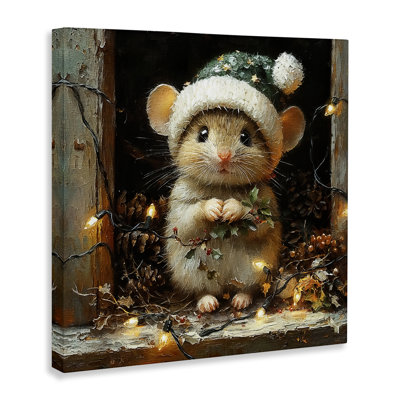 Souris de grange avec toile de lumières de Noël, design par Riley B