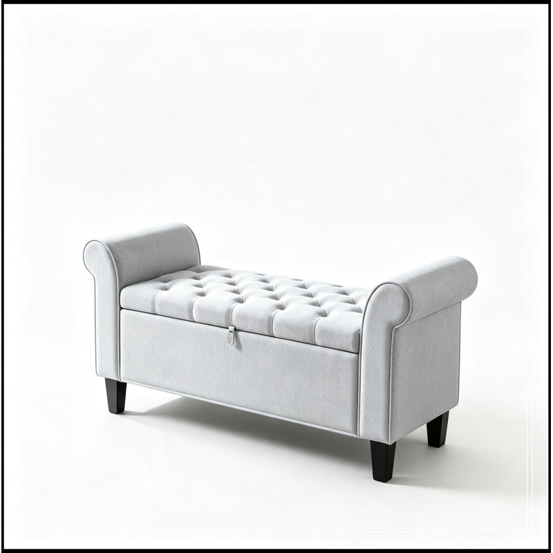 Rangement capitonné avec accoudoirs roulés, Gris clair