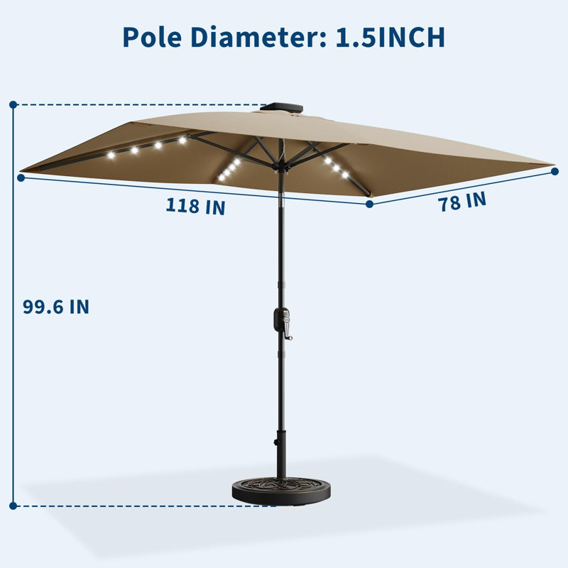 Parasol rectangulaire 10 pi x 6,5 pi avec lumières DEL, Tanné