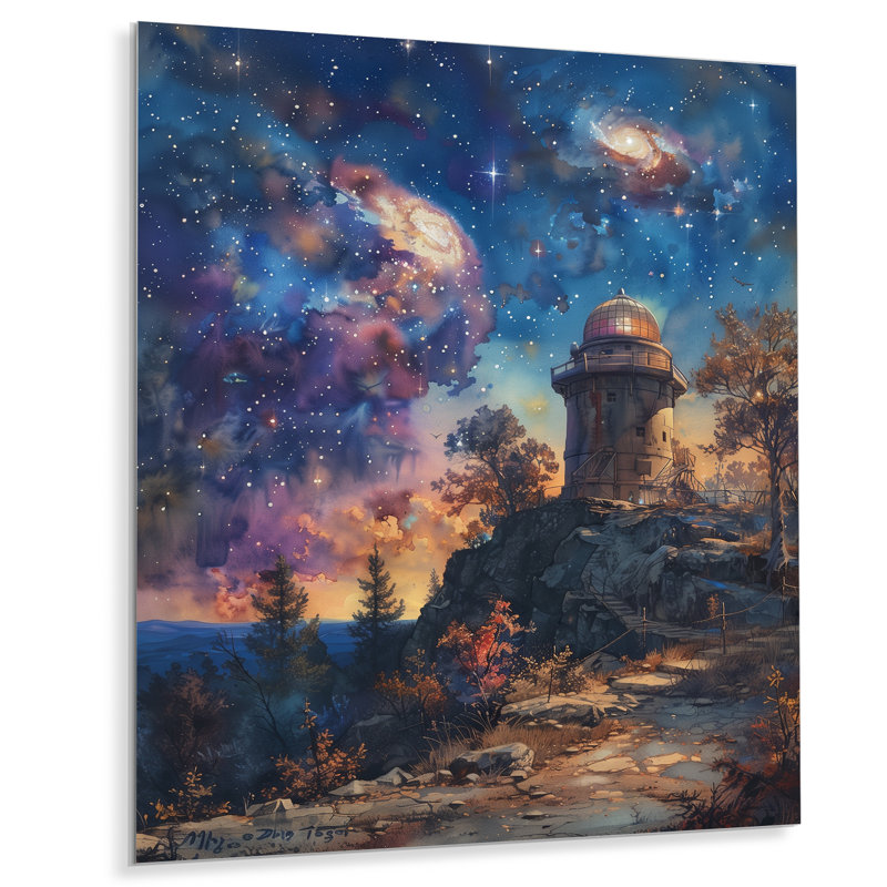 Décoration murale observatoire II - étoile bleue et mauve, Métal métal, H 12 po x l 20 po x P 1 po