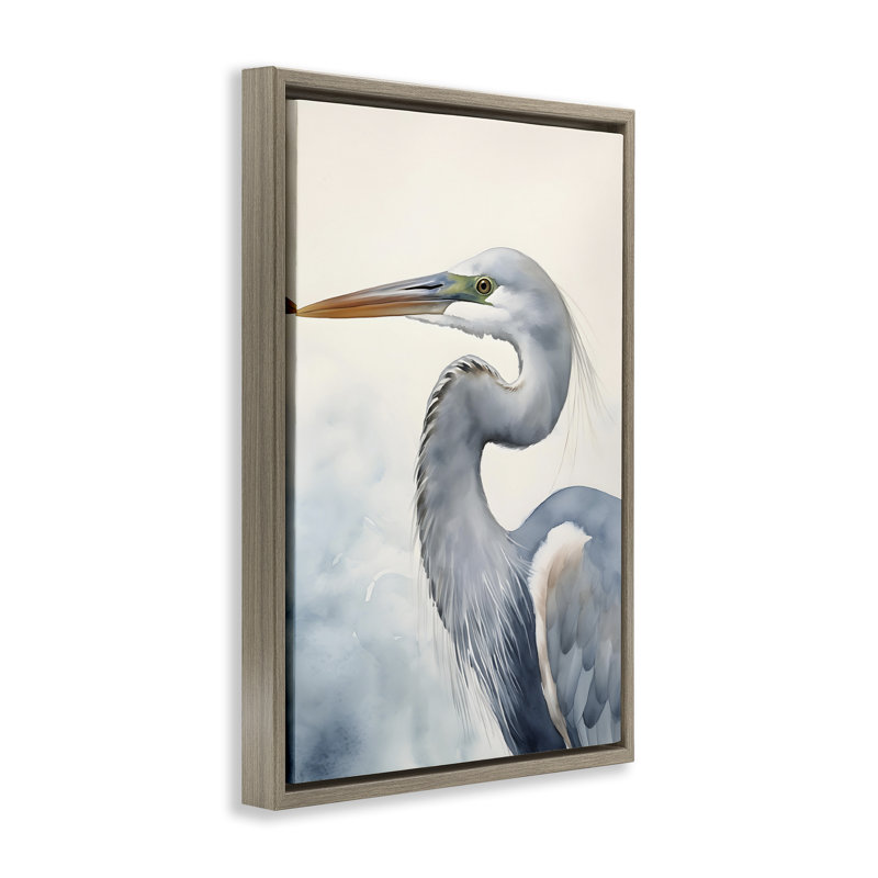 Toile flottante encadrée «Quiet Heron» par Petal Prints Design, Cadre flottant orme Montalcino, H 31 po x l 21 po