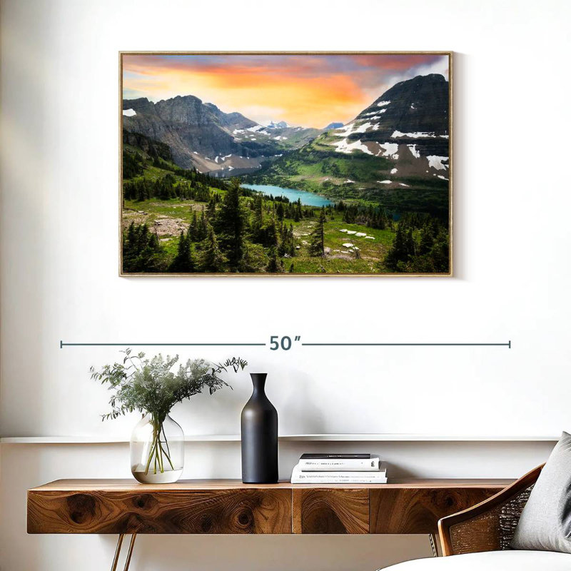 Vue du parc national des Glaciers, Cadre flottant en bois naturel, 37 po x 25 po