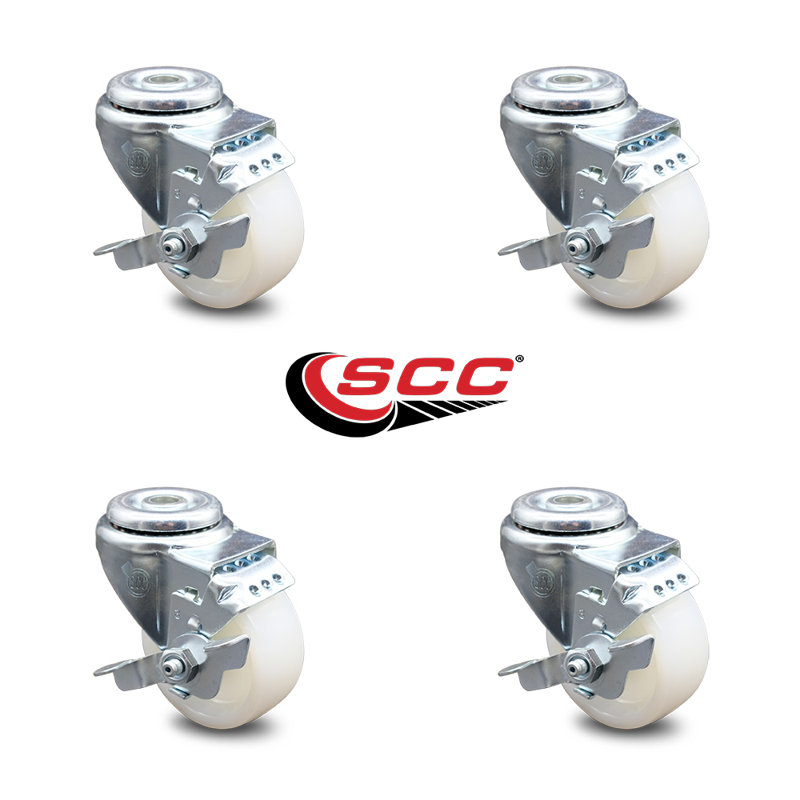 3 Inch Nylon Wheel Swivel Bolt Hole Caster Set with Brake Service Caster Brand