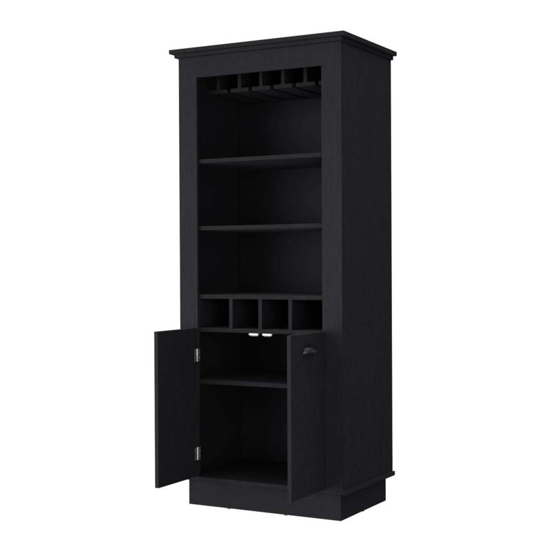 Tyler 4-Built In Wine Rack Bar Cabinet, Black