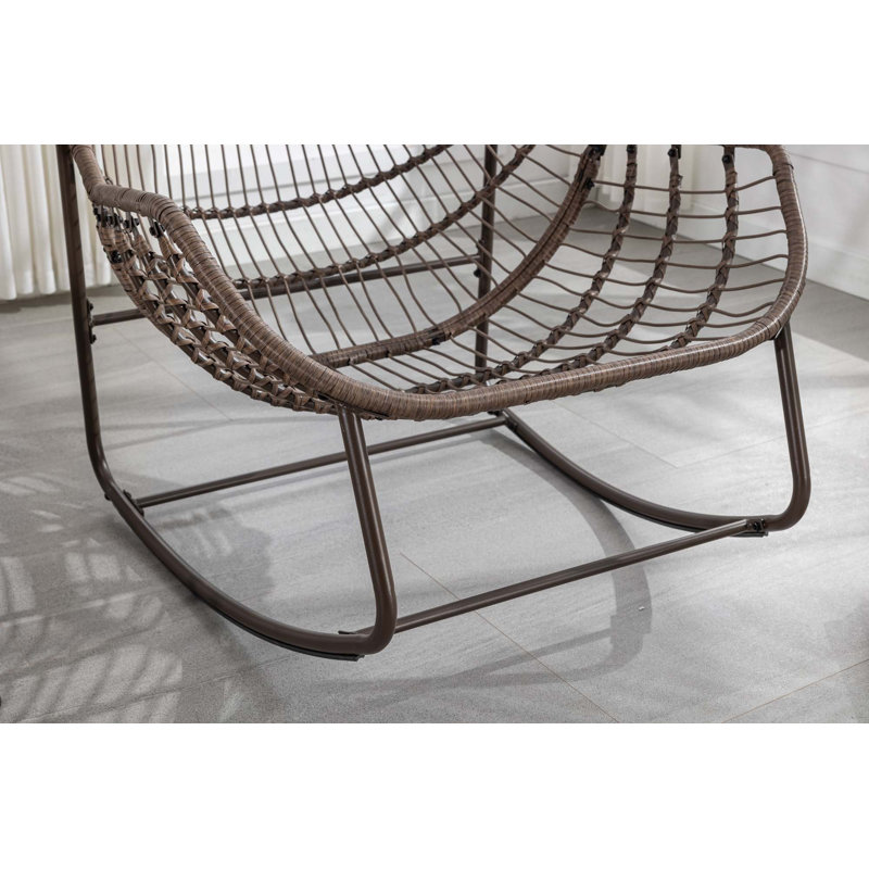 Chaise berçante en osier avec structure en métal, Oléfine grise