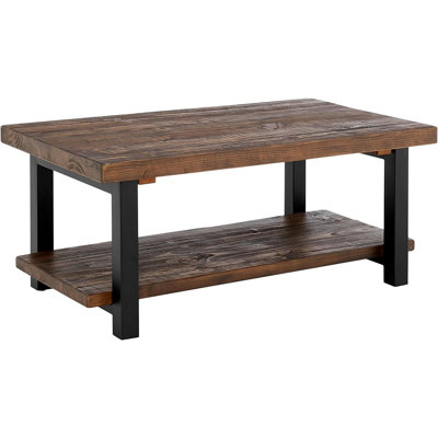 Furniture Pomona Rustic Coffee Table With Storage Shelf-Easy Assembly Modern Industrial Solid Wood And Metal Legs Shelf-42-Inch Farmhouse Living Room Furniture Natural, 42-Inch