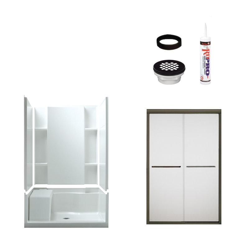Accord 48" W x 74.5" H Framed Rectangle Sliding Shower Stall with Seat and Base Included, Oil Rubbed Bronze/White