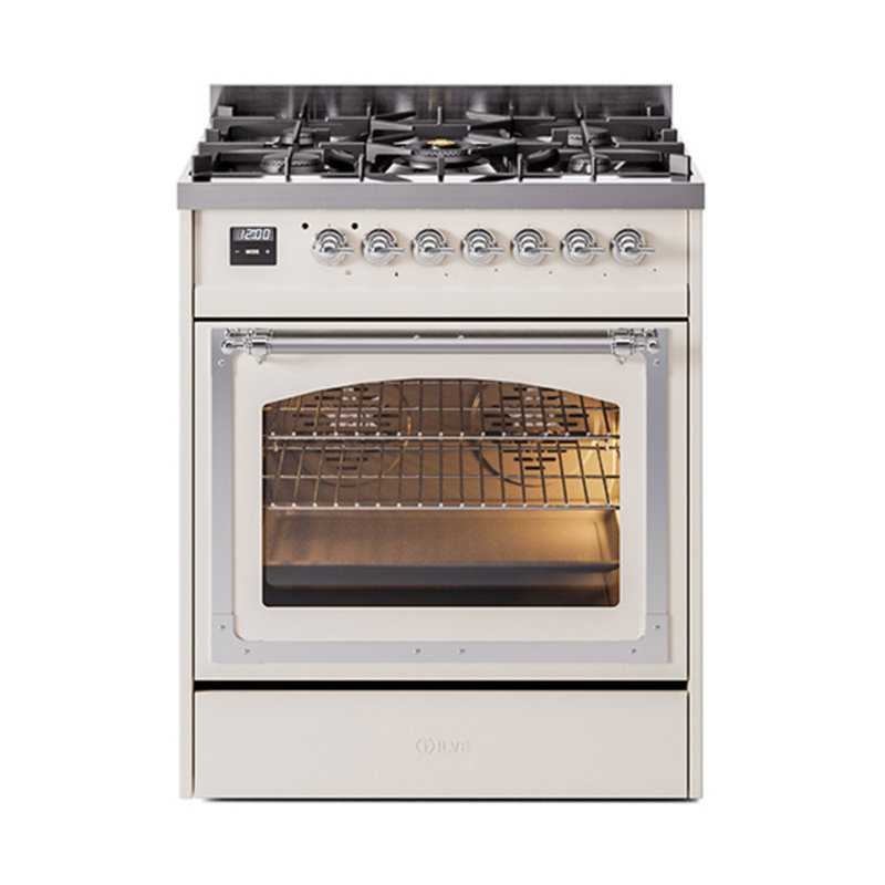 ILVE Nostalgie II Noblesse 30 in Dual Fuel Range, Antique White/Chrome, Natural Gas