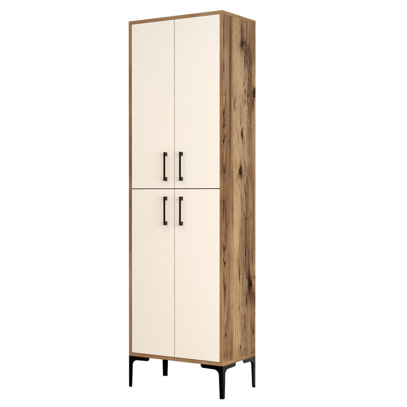 Arvydas Freestanding Linen Cabinet, Off White/Wood