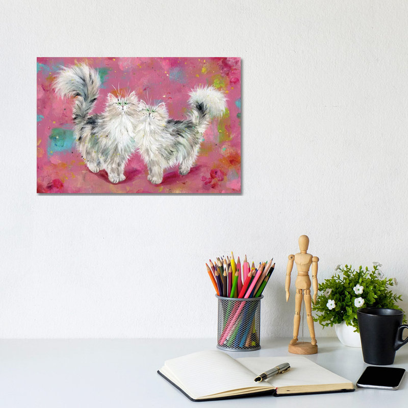 Two Tabbies On Blossom by Kim Haskins - Gallery-Wrapped Canvas Giclée on Canvas, Wrapped Canvas, 20.32 cm H x 30.48 cm W