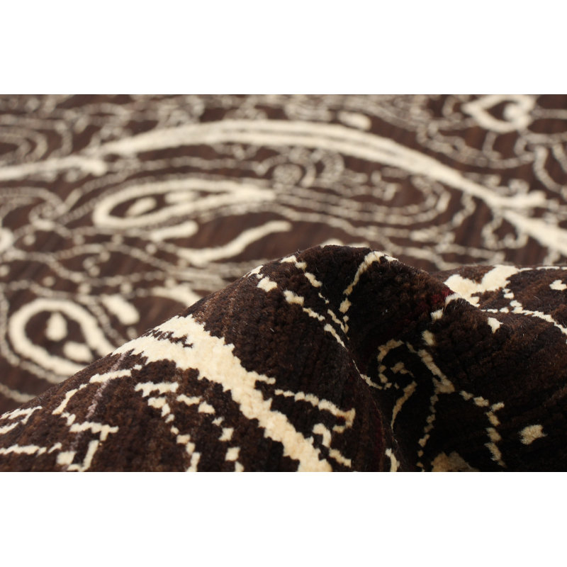 Tapis brun foncé en laine nouée à la main de conception unique 18 pi 2 po x 12 pi nouvel âge 18,20 pi x 12 pi