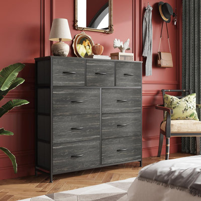 Reinardo 39.4" W 9-Drawer Dresser with Wood Top, Tall Dresser With Sturdy Steel Frame, Chest Of Drawers For Closet, Bedroom, Living Room