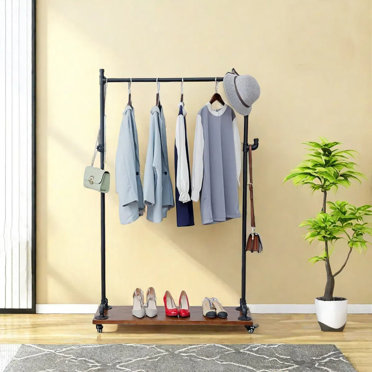 Williston Forge Industrial Pipe Clothing Rack,39.37In Length Vintage ...