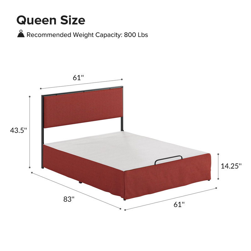 Neilius Upholstered Platform Bed with Washable Slipcover, Queen, Solid Coral