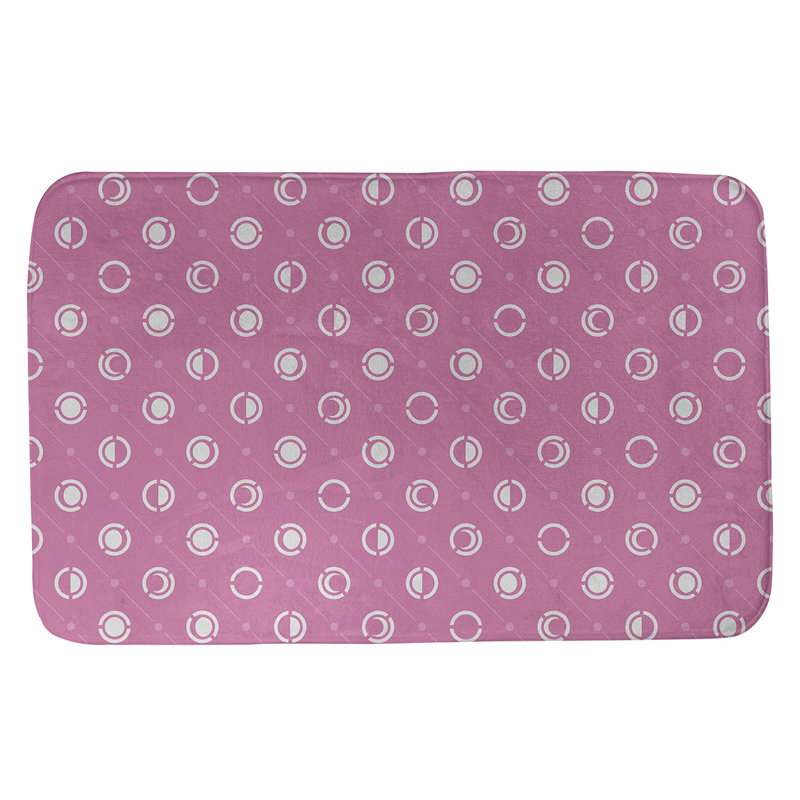 Tapis de bain géométrique antidérapant en microfibre Moon phases, l 17 po x L 24 po, Blanc/rose