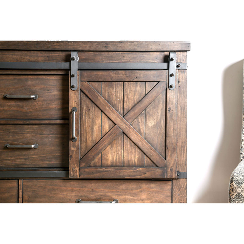 Commode combinée 4 tiroirs Jakobe, Noyer foncé