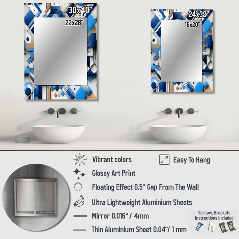 Valmonte - Blue Modern Wall Mirror, 32 po x 24 po