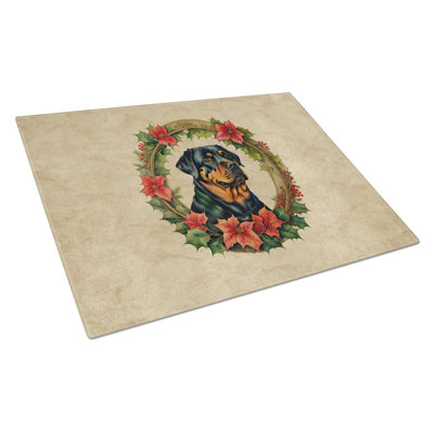 Rottweiler Christmas Flowers Glass Cutting Board
