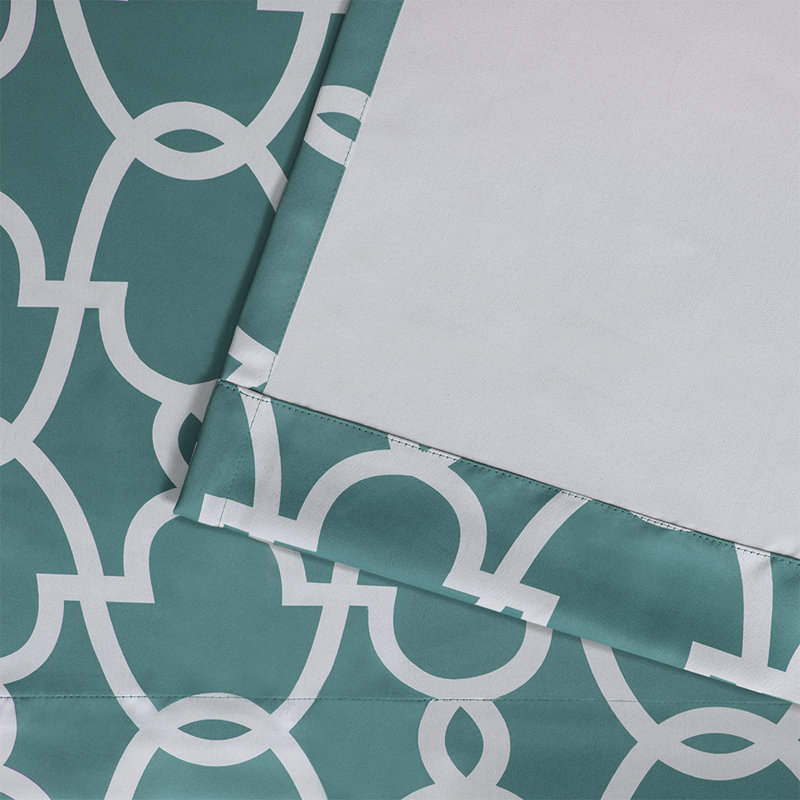 Andish Geometric Room Darkening Thermal Grommet Curtain Panels, Teal, 52" W x 63" L