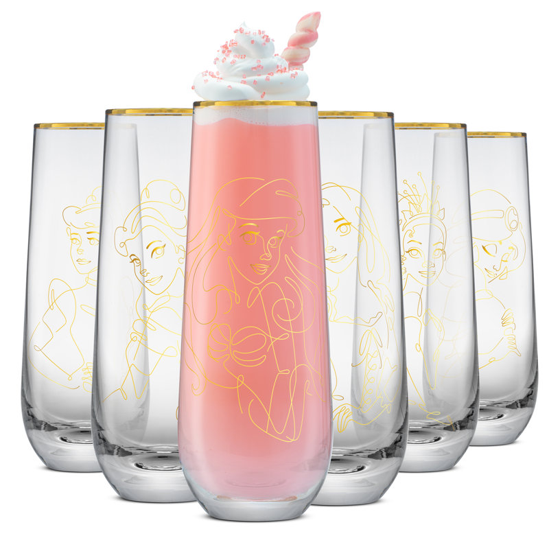 Princess Sketch Art Stemless Flutes, 7oz (set of 6)